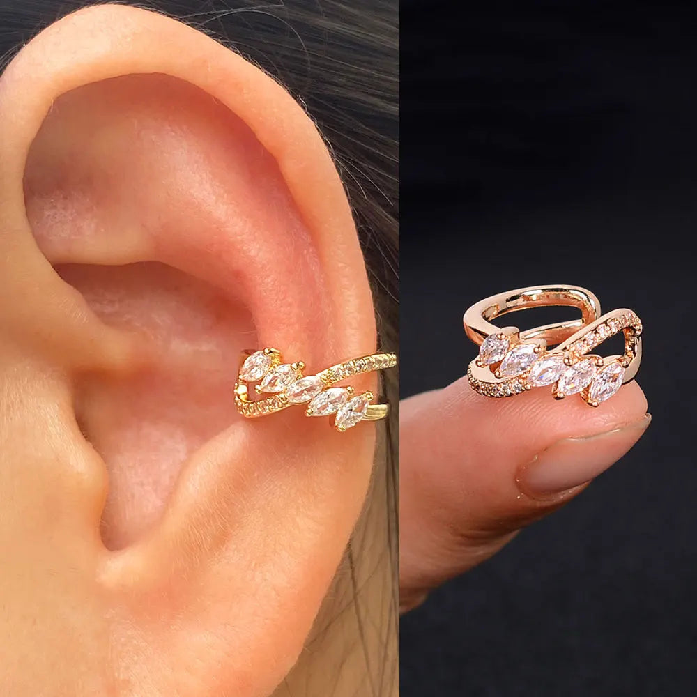 1Pcs Fashion Shiny Zircon Ear Cuff Gold Silver Color Clip On Earrings For Women Without Piercing Jewelry Boucle d'oreille