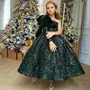 One Shoulder Girl Flower High End Luxury Birthday Girl Princess Dress Sequins Ball Gown for 1-12yrs