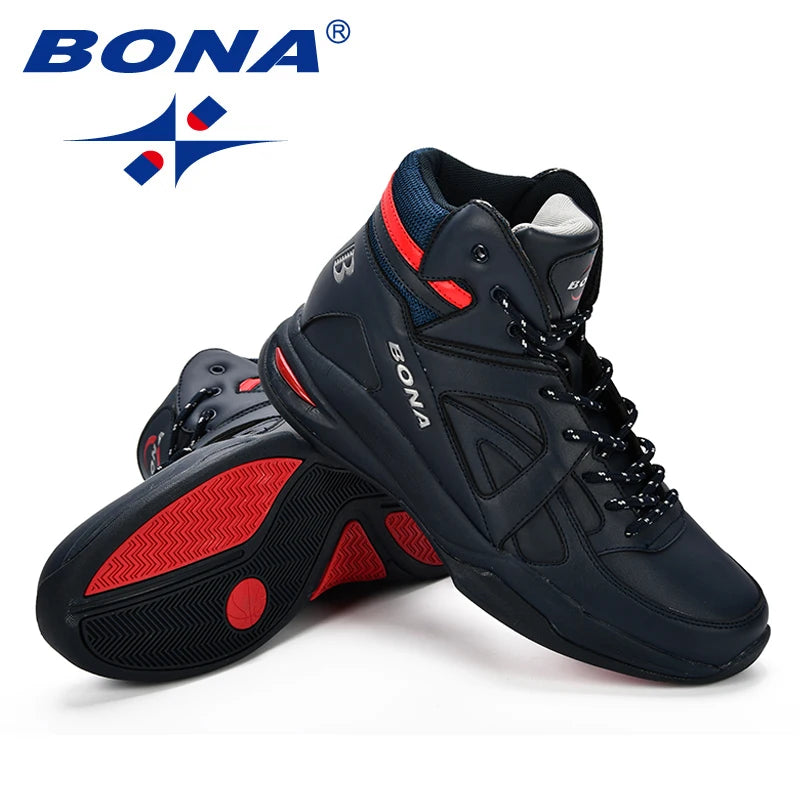 BONA Baskets Homme Men Basketball Shoes Cow Split Men Shoes Outdoor Flat High Top Sport Shoes Men Trainers Zapatillas Comfy