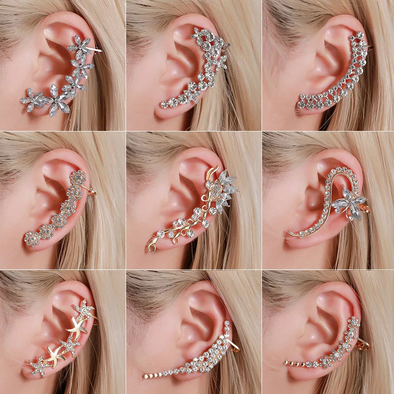 Boucles  d’oreilles Bohemian NO Piercing Crystal Rhinestone Ear Cuff Wrap Stud Clip Earrings For Women Girl Trendy Earrings Jewelry Bijoux