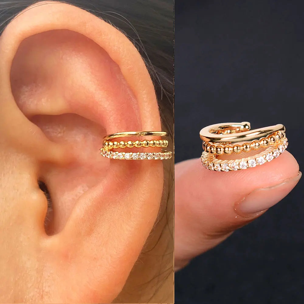 1Pcs Fashion Shiny Zircon Ear Cuff Gold Silver Color Clip On Earrings For Women Without Piercing Jewelry Boucle d'oreille