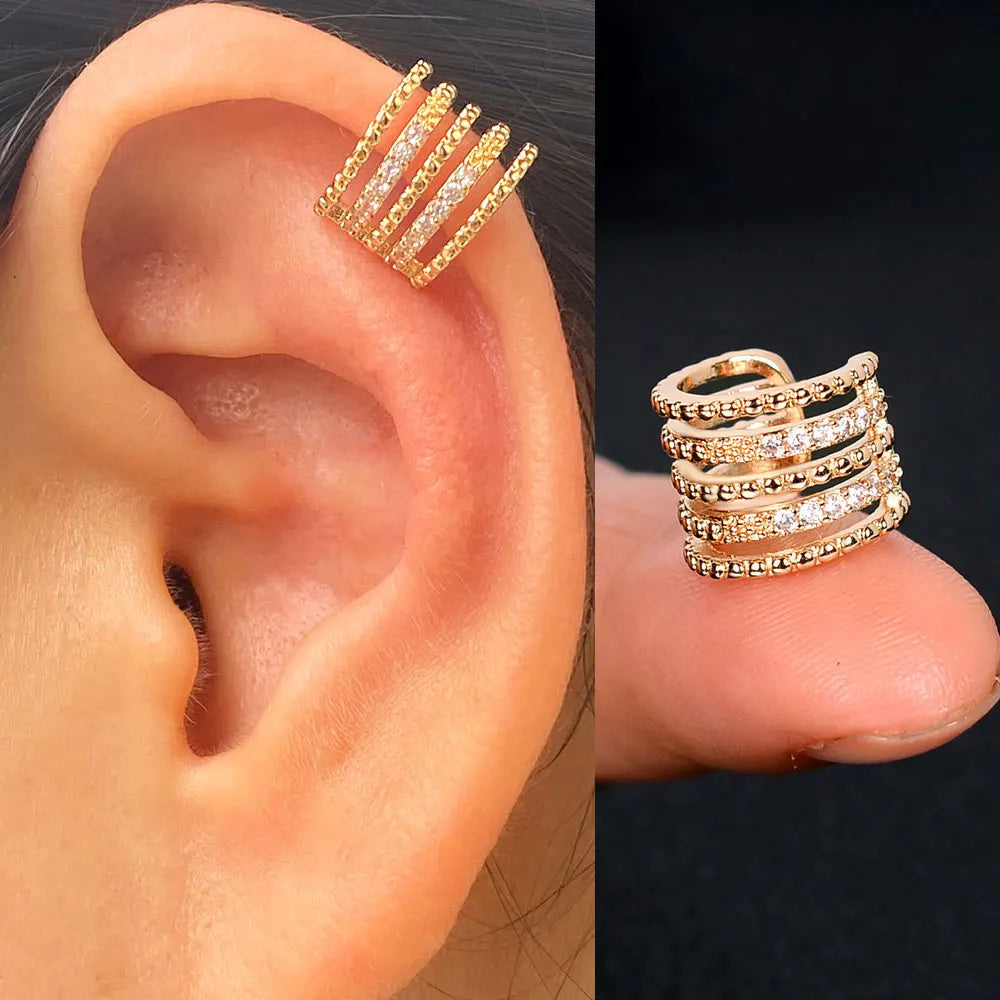 1Pcs Fashion Shiny Zircon Ear Cuff Gold Silver Color Clip On Earrings For Women Without Piercing Jewelry Boucle d'oreille