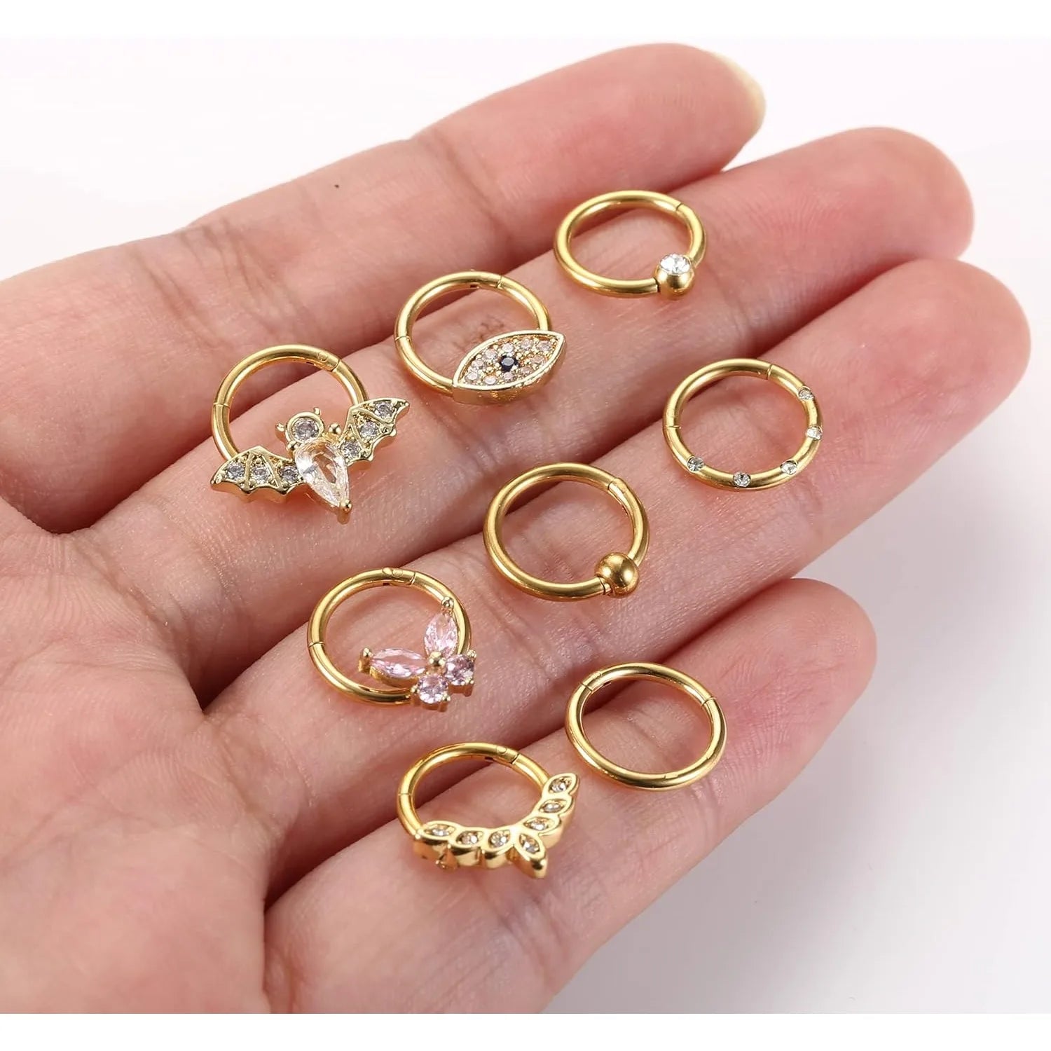 Boucle d’oreilles Bobisty 8Pcs Septum Rings 16G Nose Rings Hoops for Women CZ Helix Cartilage Tragus Earrings Septum  Piercing Jewelry Halloween