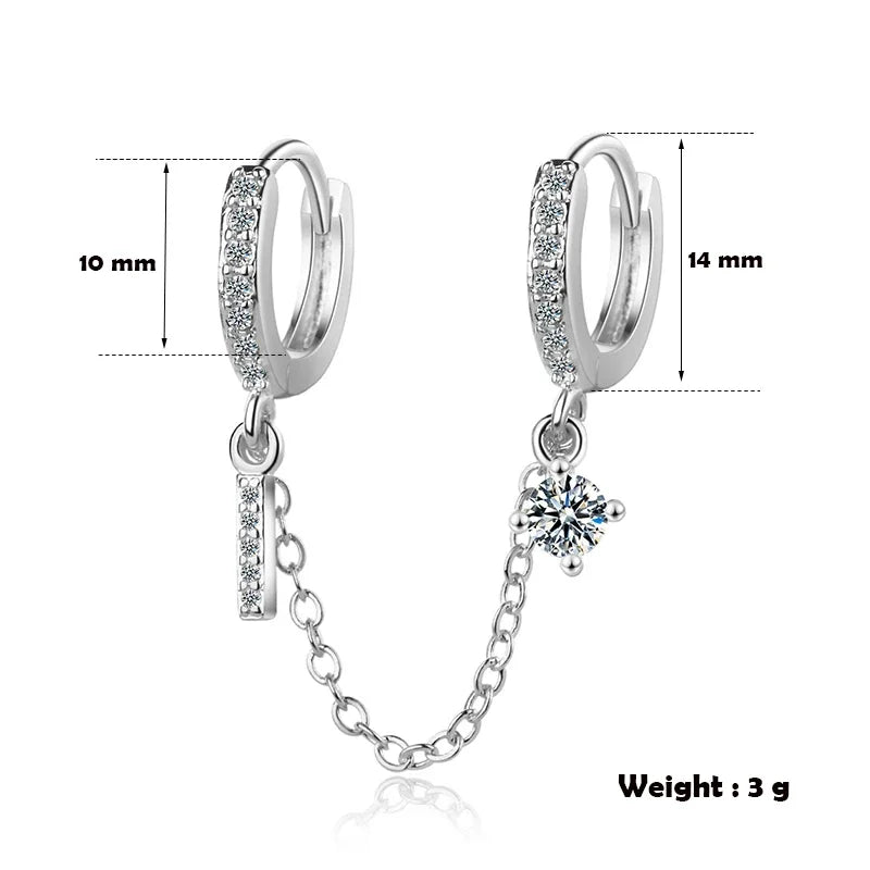 Boucles d’oreilles Women's Double Ear Hole Hoop Earrings Bohemia Two Hoops Connected With Chain Crystal Stud Charming Earring Piercing Jewelry