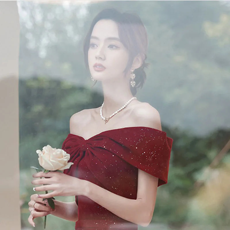 DongCMY New One-shoulder Prom Dresses Boat Neck Engagement Boho Dress Usually Wear Elegant Red Party Dresses For Women 2025