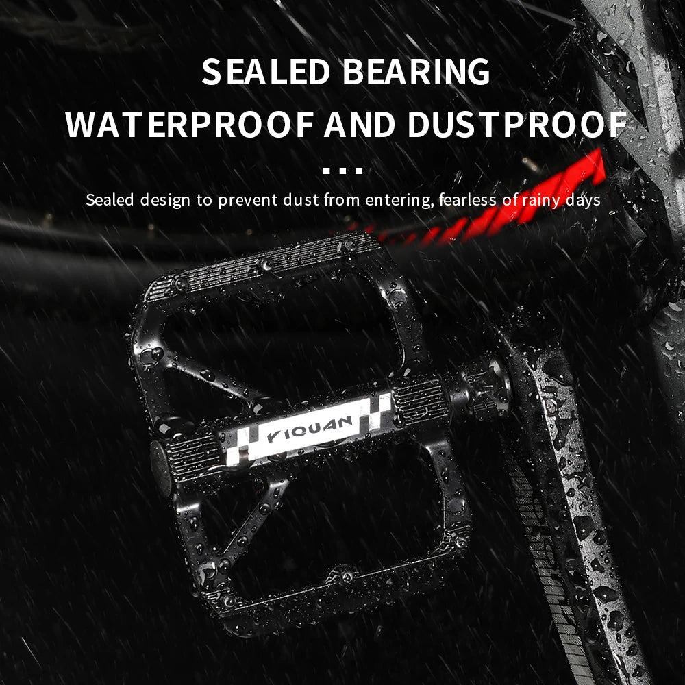 YIQUAN Bike Pedals: Chromoly Spindle + Boron Steel Axle, Dual DU Bearings, 9.5x10.7cm Non-Slip Platform w/12 Pins(283g/Pair)