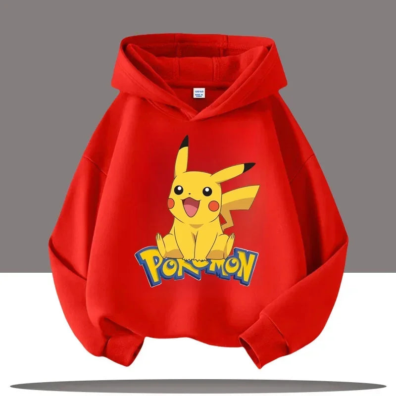 Vêtements chauds d'hiver mignons Pokemon Pikachu pour garçons et filles, sorties en plein air à la mode, sweats à capuche de spo