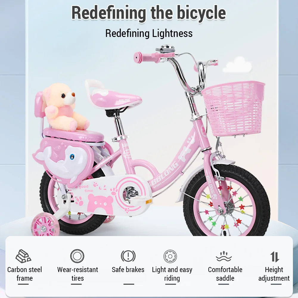 Kids Bike 12-20in Bicycle with Training Wheels Basket Protective Net Fash Wheel Children Bicycle for Girls Ages 3-13 Years