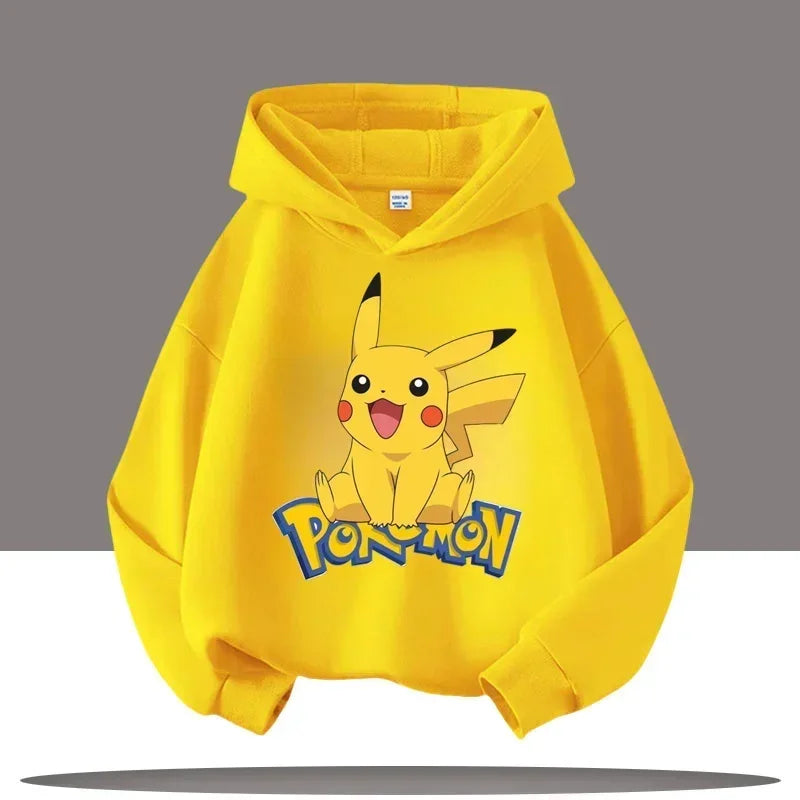 Vêtements chauds d'hiver mignons Pokemon Pikachu pour garçons et filles, sorties en plein air à la mode, sweats à capuche de spo