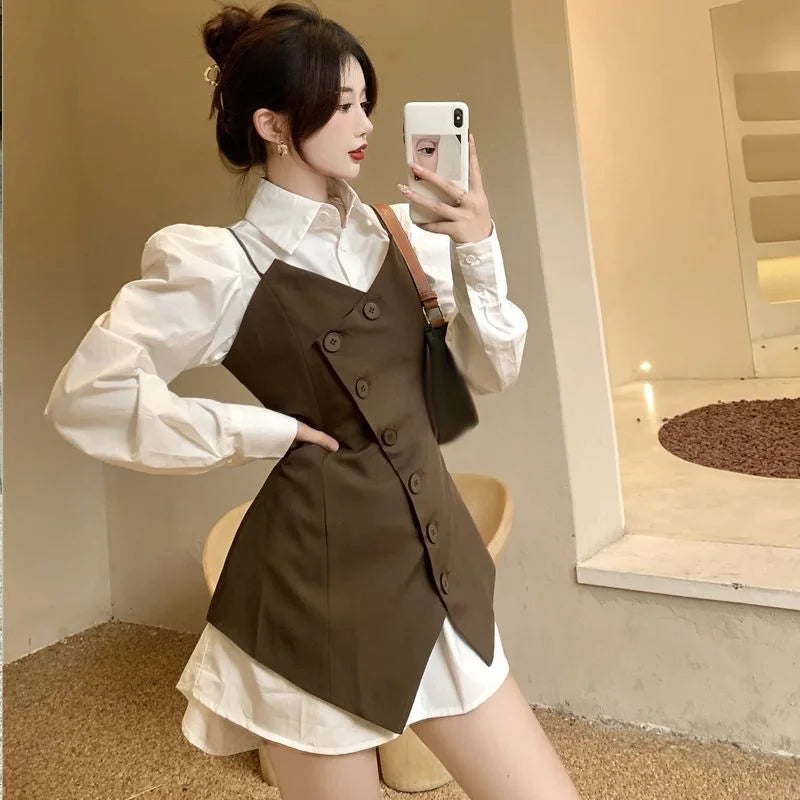 Vests Women Defined Waist Chic Irregular Mid-length Popular Simple Korean Fashion Autumn Temperament Harajuku Classic Coats Ins