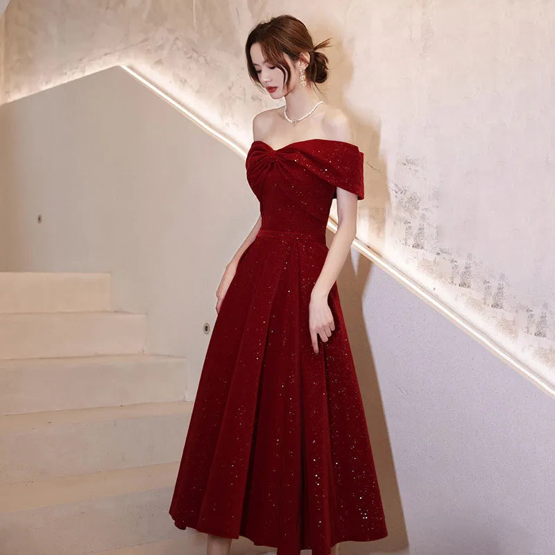 DongCMY New One-shoulder Prom Dresses Boat Neck Engagement Boho Dress Usually Wear Elegant Red Party Dresses For Women 2025