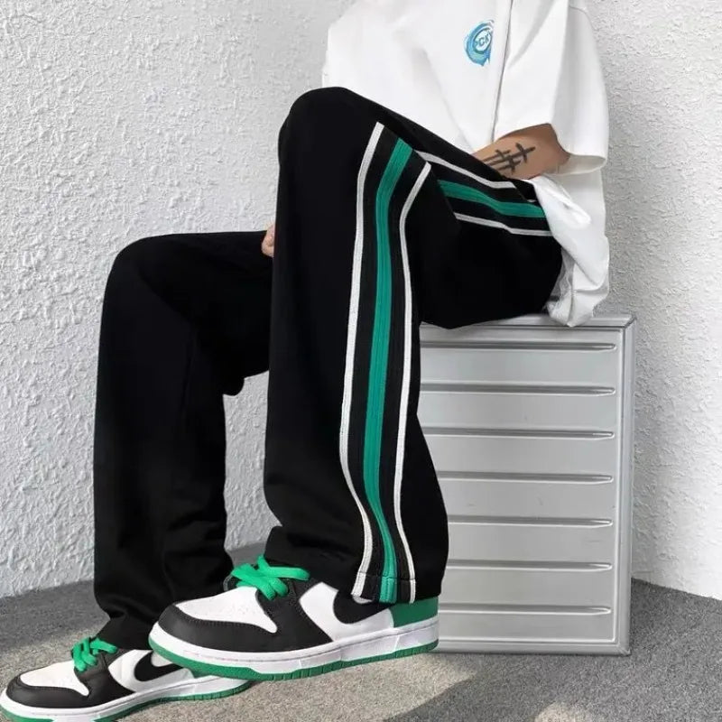 Male Sweat Pants Track Sport Trousers Straight Sweatpants for Men Athletic Stripe Wide Leg Black Stylish Casual New Items in Y2k