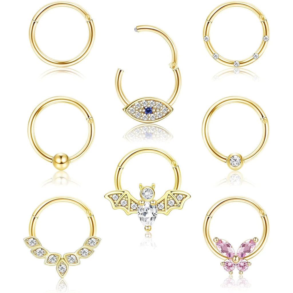 Boucle d’oreilles Bobisty 8Pcs Septum Rings 16G Nose Rings Hoops for Women CZ Helix Cartilage Tragus Earrings Septum  Piercing Jewelry Halloween