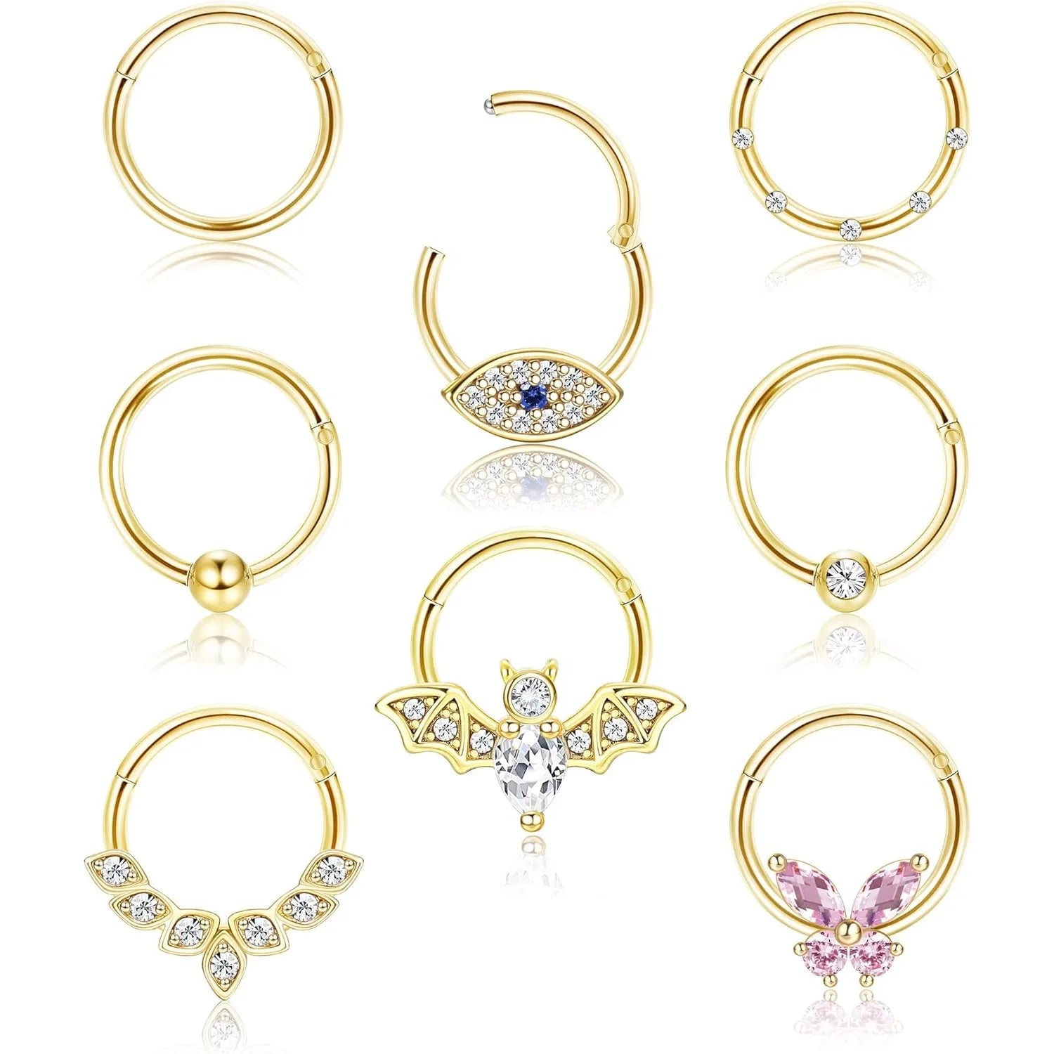 Boucle d’oreilles Bobisty 8Pcs Septum Rings 16G Nose Rings Hoops for Women CZ Helix Cartilage Tragus Earrings Septum  Piercing Jewelry Halloween