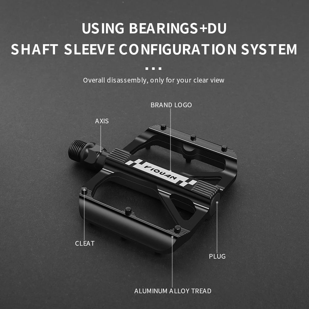 YIQUAN Bike Pedals: Chromoly Spindle + Boron Steel Axle, Dual DU Bearings, 9.5x10.7cm Non-Slip Platform w/12 Pins(283g/Pair)