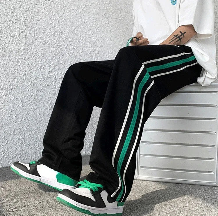 Male Sweat Pants Track Sport Trousers Straight Sweatpants for Men Athletic Stripe Wide Leg Black Stylish Casual New Items in Y2k
