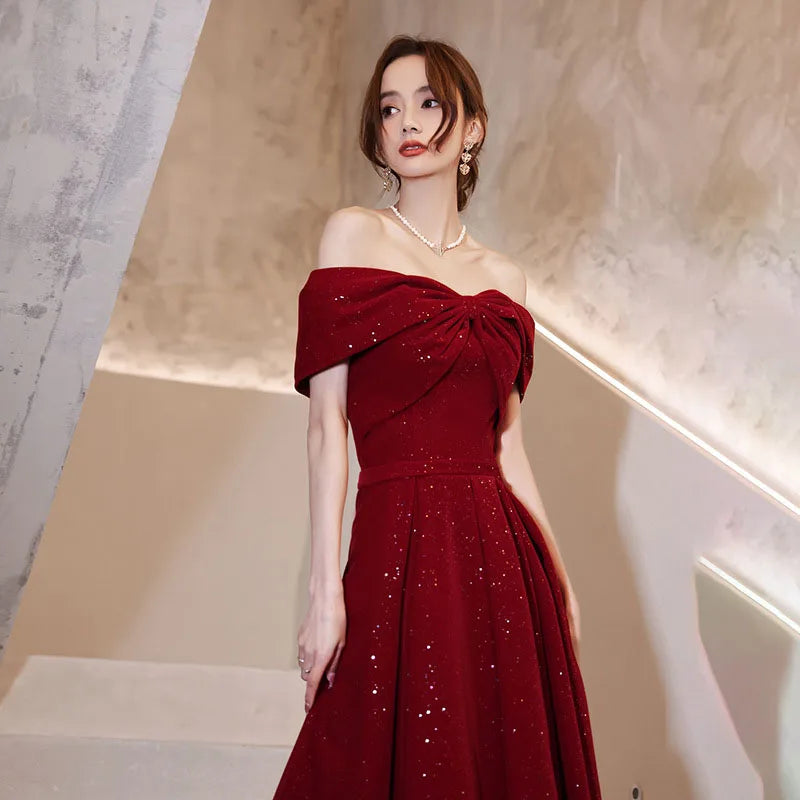 DongCMY New One-shoulder Prom Dresses Boat Neck Engagement Boho Dress Usually Wear Elegant Red Party Dresses For Women 2025
