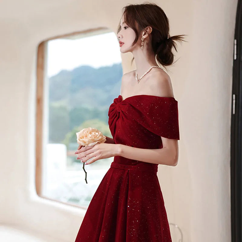 DongCMY New One-shoulder Prom Dresses Boat Neck Engagement Boho Dress Usually Wear Elegant Red Party Dresses For Women 2025