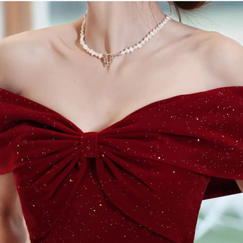 DongCMY New One-shoulder Prom Dresses Boat Neck Engagement Boho Dress Usually Wear Elegant Red Party Dresses For Women 2025
