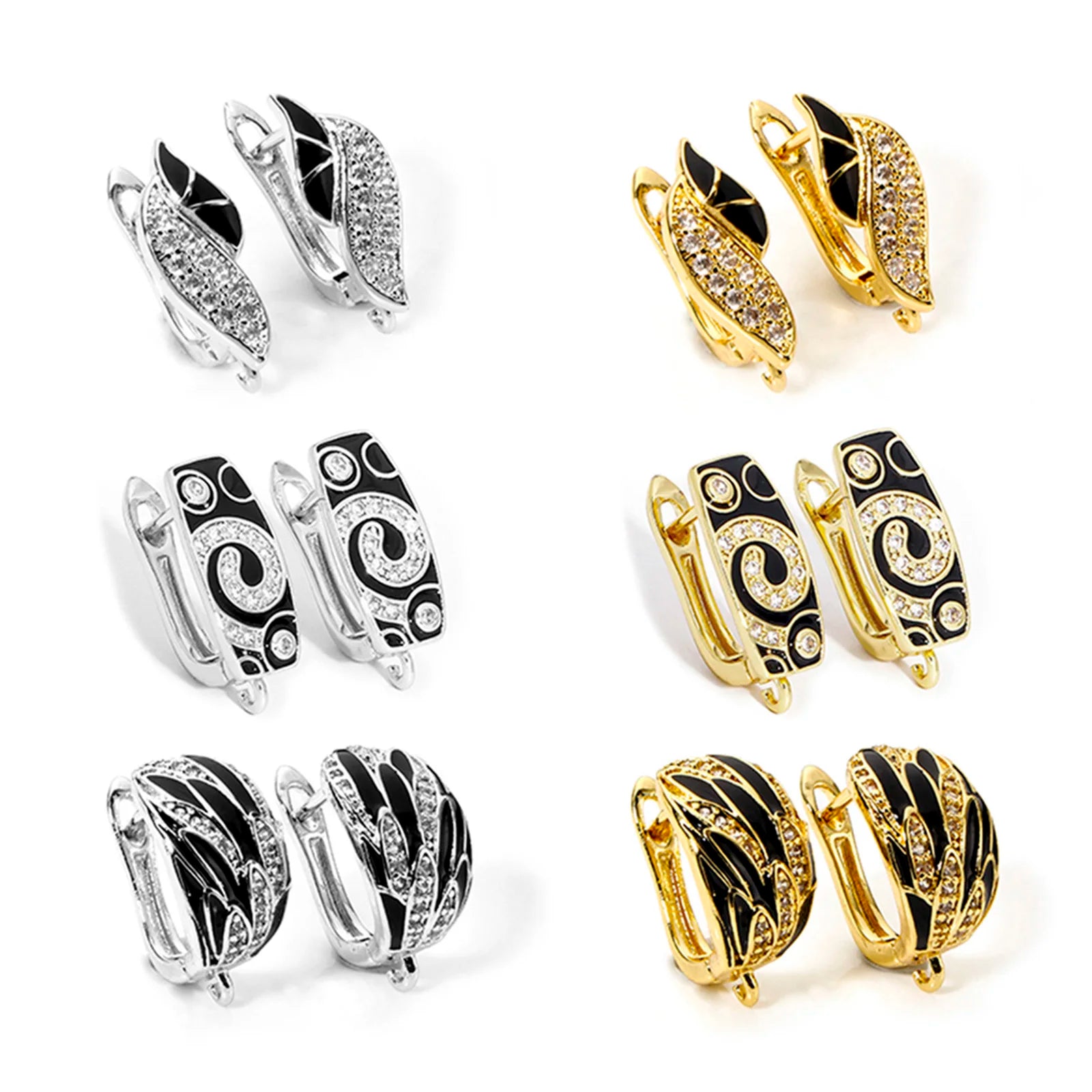 Bouclesd’oreilles 1/2 Pair Brass Micro Pave Hoop Earrings With Loop Black Enamel Clear Cubic Zirconia Earwires Fasteners
Accessories For Earring