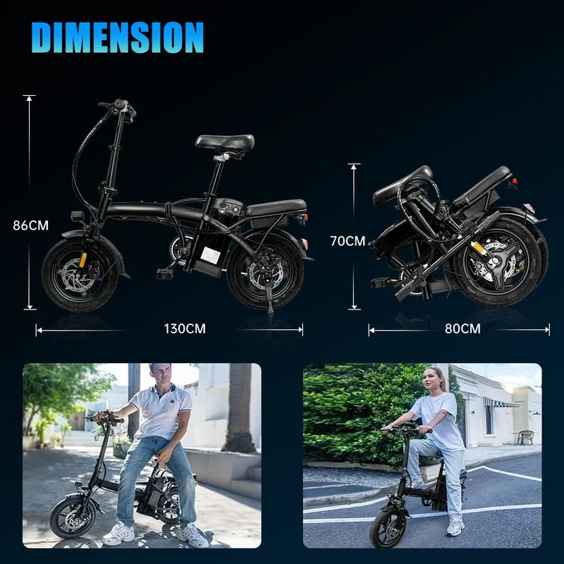 14" Foldable Electric Bike: 48V 350W Motor, 10.4Ah Battery, 22-Mile Range, 20MPH Top Speed, Includes Seat & Basket for Adults.