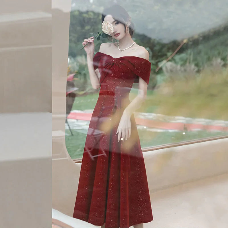 DongCMY New One-shoulder Prom Dresses Boat Neck Engagement Boho Dress Usually Wear Elegant Red Party Dresses For Women 2025