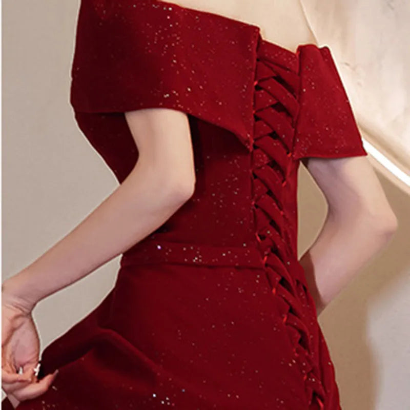 DongCMY New One-shoulder Prom Dresses Boat Neck Engagement Boho Dress Usually Wear Elegant Red Party Dresses For Women 2025