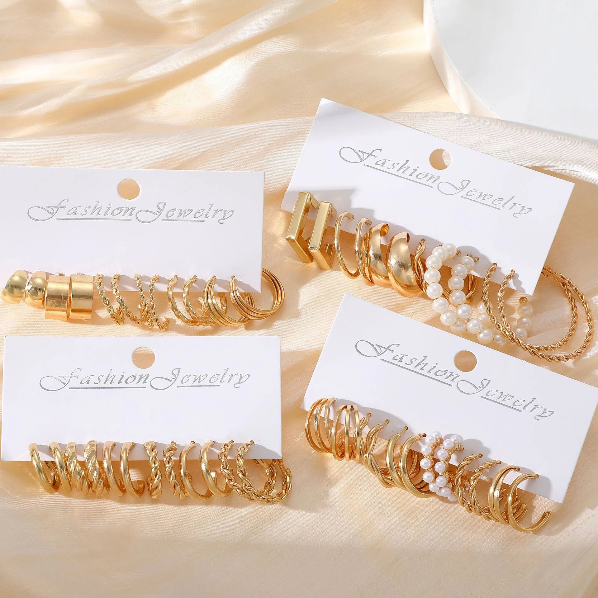 Boucle d'oreilles 48 Pcs Boho Big Circle Hoop Earring Sets for Women Gold Color Bohemia Vintage Pearl Earring Heart Zircon Ear Studs Jewelry Gifts