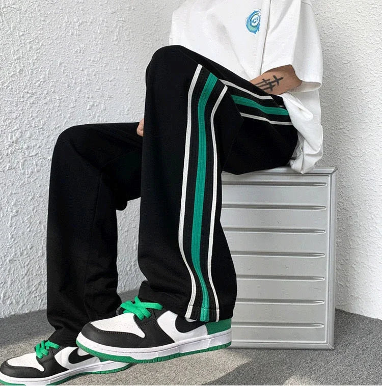 Male Sweat Pants Track Sport Trousers Straight Sweatpants for Men Athletic Stripe Wide Leg Black Stylish Casual New Items in Y2k