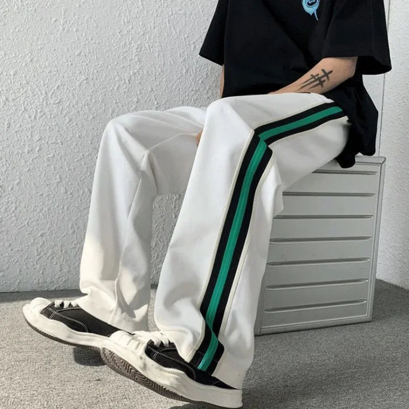 Male Sweat Pants Track Sport Trousers Straight Sweatpants for Men Athletic Stripe Wide Leg Black Stylish Casual New Items in Y2k