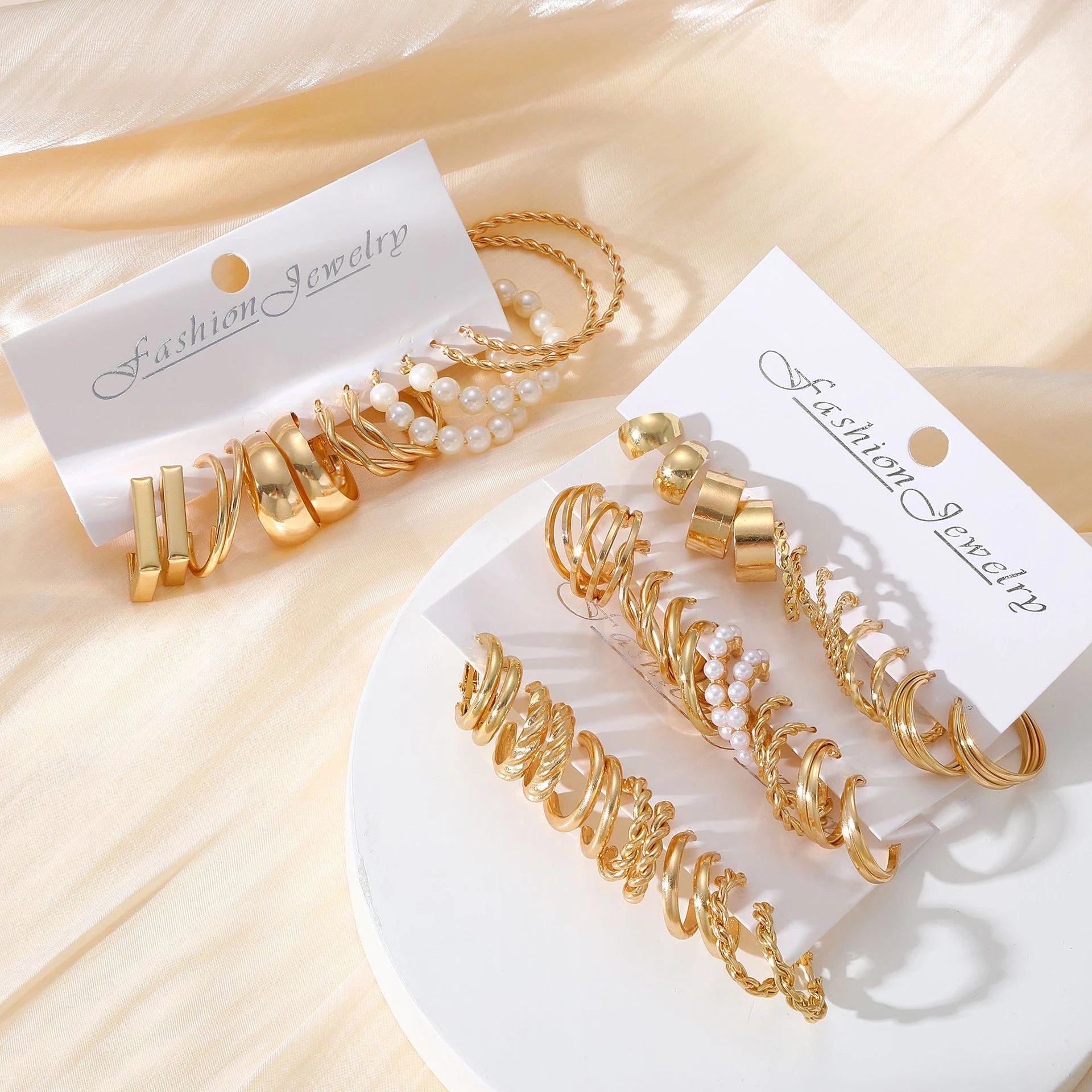 Boucle d'oreilles 48 Pcs Boho Big Circle Hoop Earring Sets for Women Gold Color Bohemia Vintage Pearl Earring Heart Zircon Ear Studs Jewelry Gifts