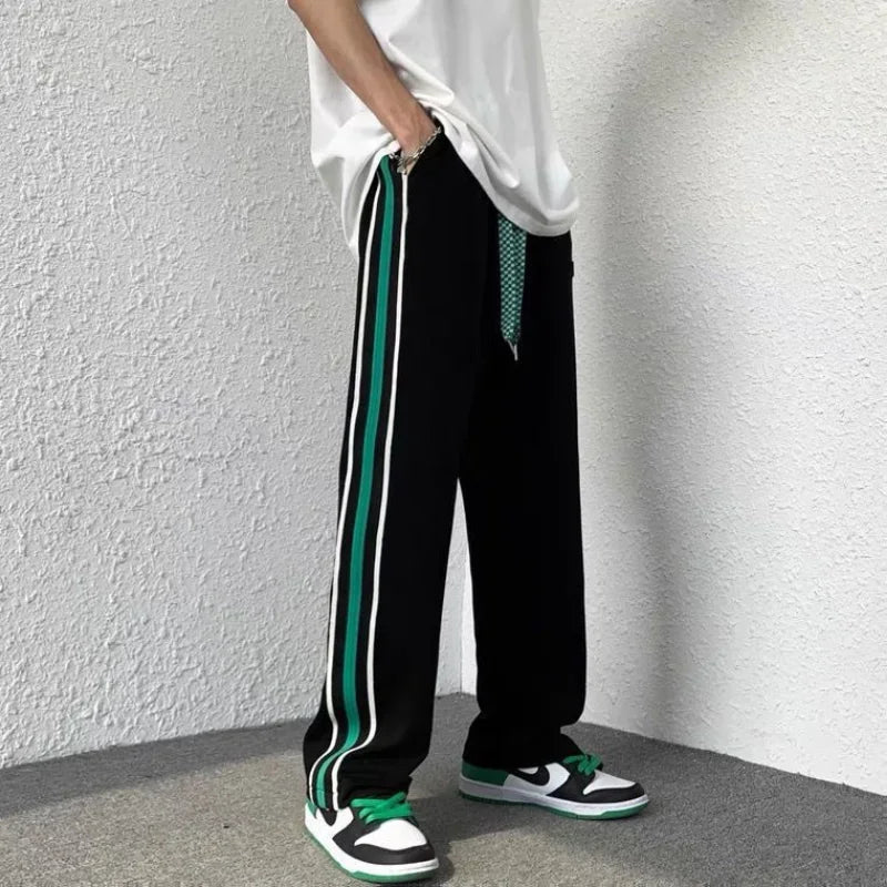 Male Sweat Pants Track Sport Trousers Straight Sweatpants for Men Athletic Stripe Wide Leg Black Stylish Casual New Items in Y2k