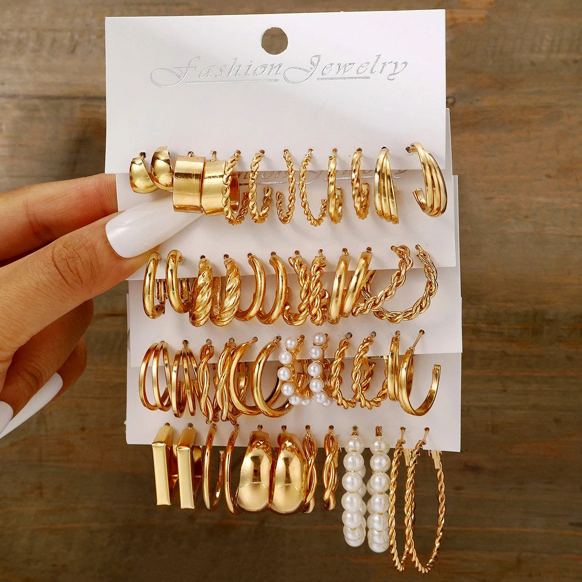 Boucle d'oreilles 48 Pcs Boho Big Circle Hoop Earring Sets for Women Gold Color Bohemia Vintage Pearl Earring Heart Zircon Ear Studs Jewelry Gifts