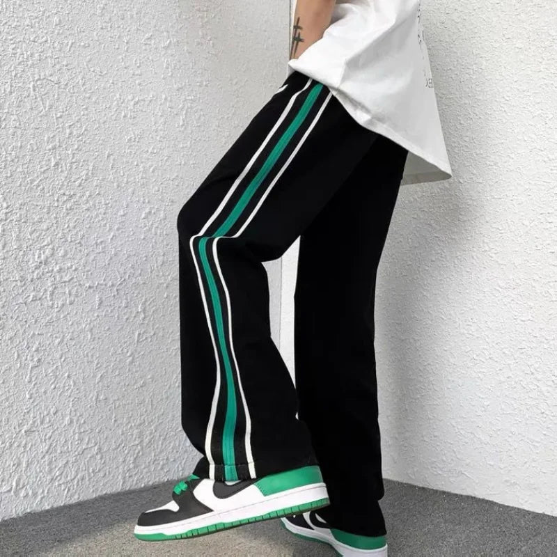 Male Sweat Pants Track Sport Trousers Straight Sweatpants for Men Athletic Stripe Wide Leg Black Stylish Casual New Items in Y2k