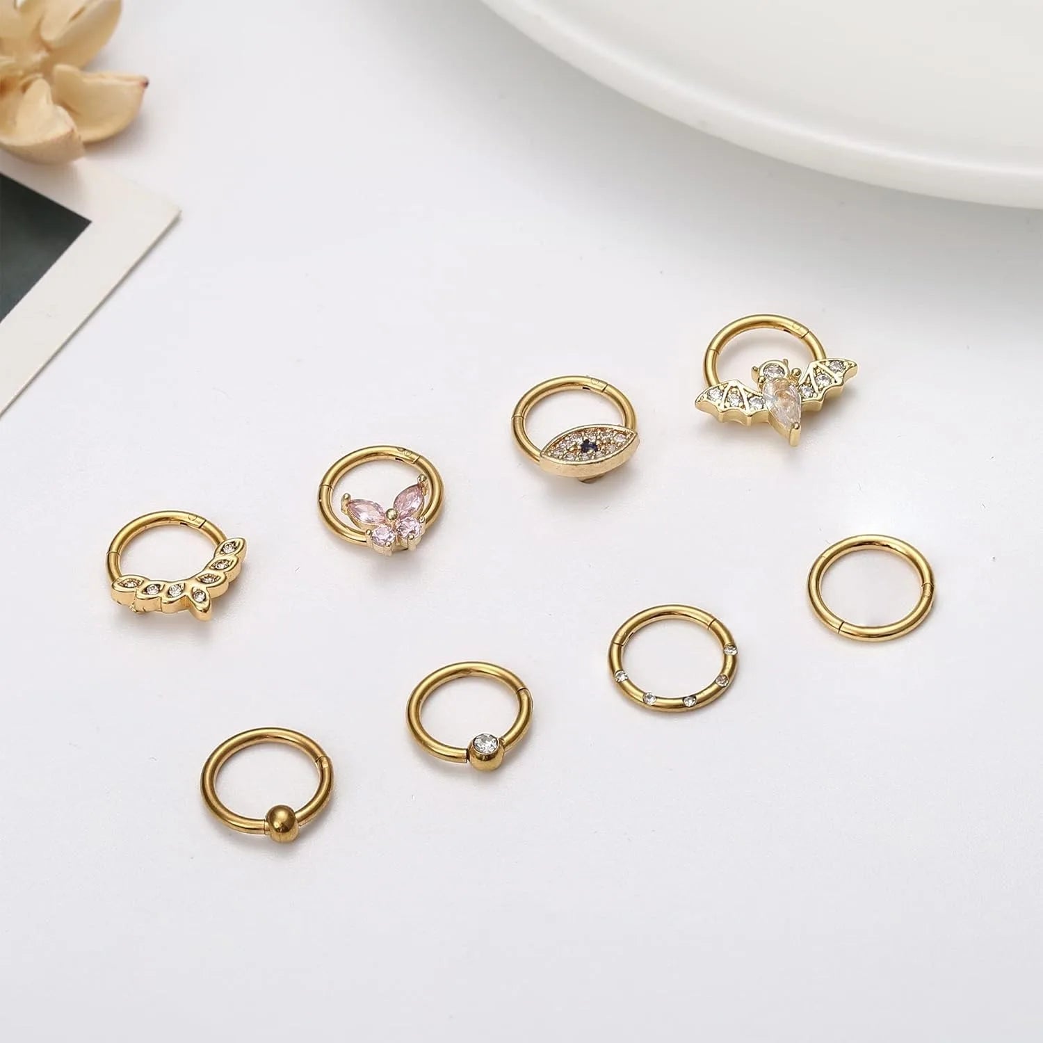 Boucle d’oreilles Bobisty 8Pcs Septum Rings 16G Nose Rings Hoops for Women CZ Helix Cartilage Tragus Earrings Septum  Piercing Jewelry Halloween