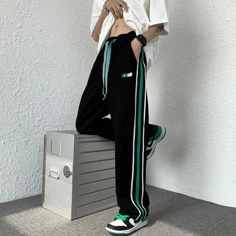 Male Sweat Pants Track Sport Trousers Straight Sweatpants for Men Athletic Stripe Wide Leg Black Stylish Casual New Items in Y2k