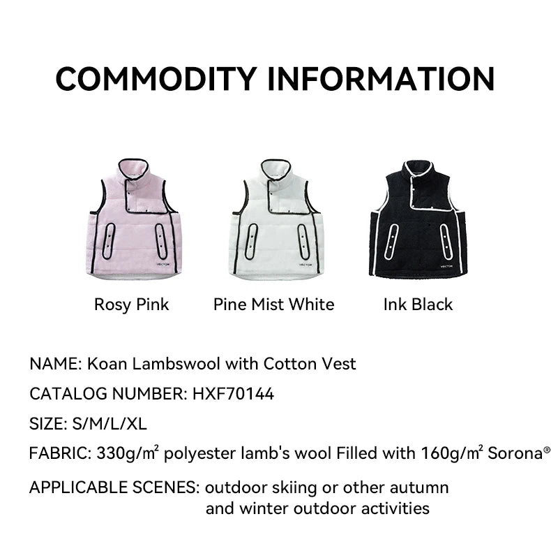 VECTOR Lamb Wool and Cotton Vest Skin Friendly Heat Gathering Lightweight and Temperature Locking Indoor and Outdoor Skiing