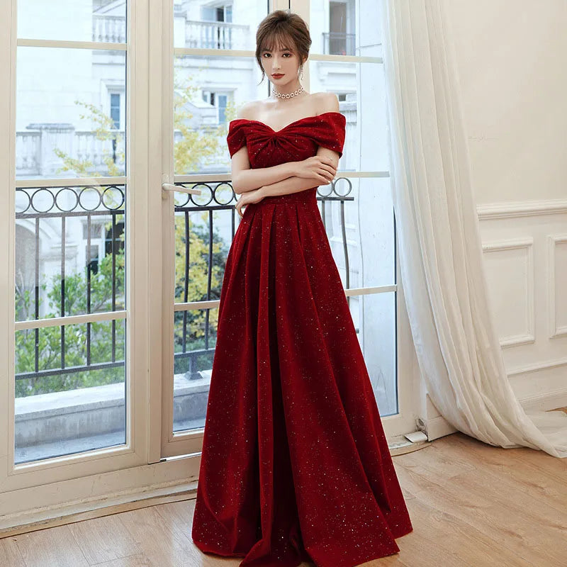 DongCMY New One-shoulder Prom Dresses Boat Neck Engagement Boho Dress Usually Wear Elegant Red Party Dresses For Women 2025