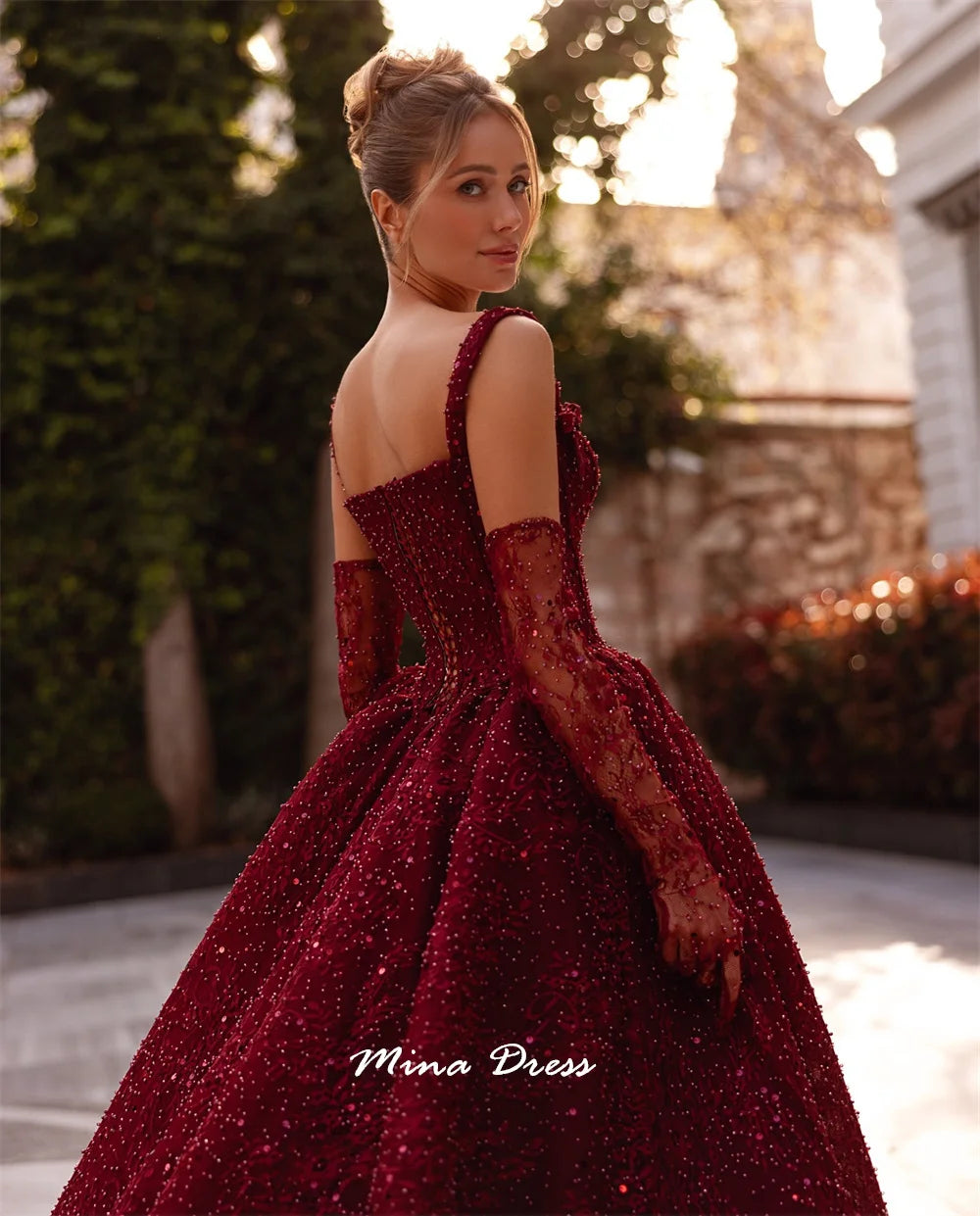 Mina Customized Beads Luxurious Women's Evening Dresses for Special Occasions Square Leader Back-length Party Elegant Woman Prom