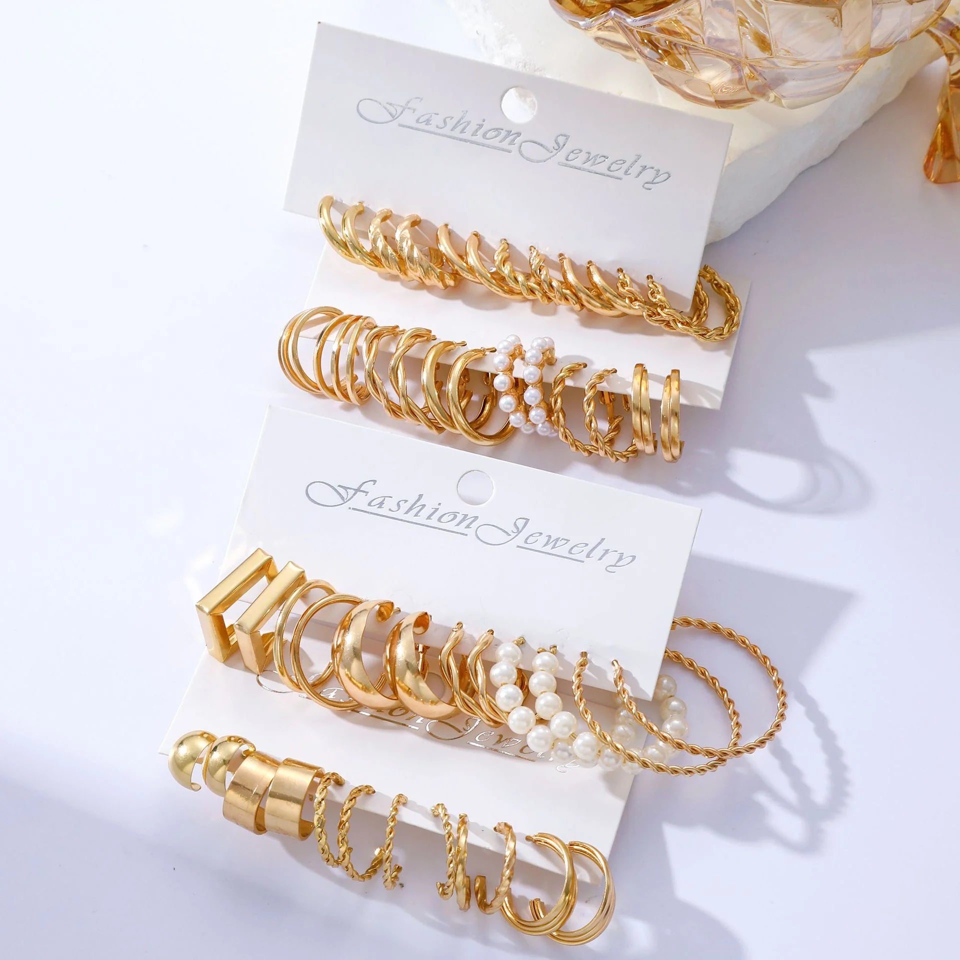 Boucle d'oreilles 48 Pcs Boho Big Circle Hoop Earring Sets for Women Gold Color Bohemia Vintage Pearl Earring Heart Zircon Ear Studs Jewelry Gifts