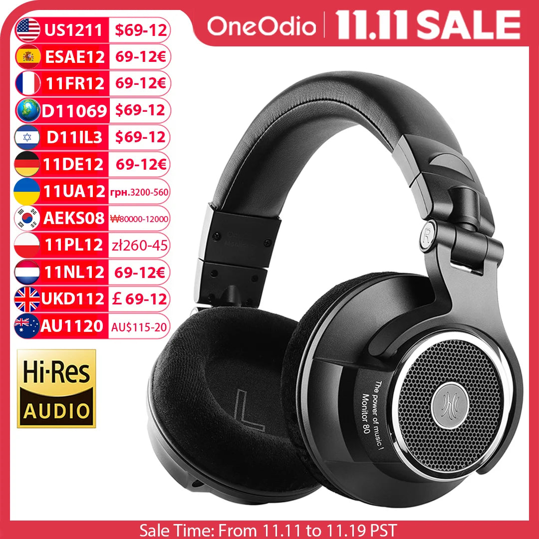 Casques audio Oneodio Monitor 80 Open Back Headphones Wired Over Ear 250Ω Audiophile HiFi Headphones Hi-Res Audio Professional Studio Headset