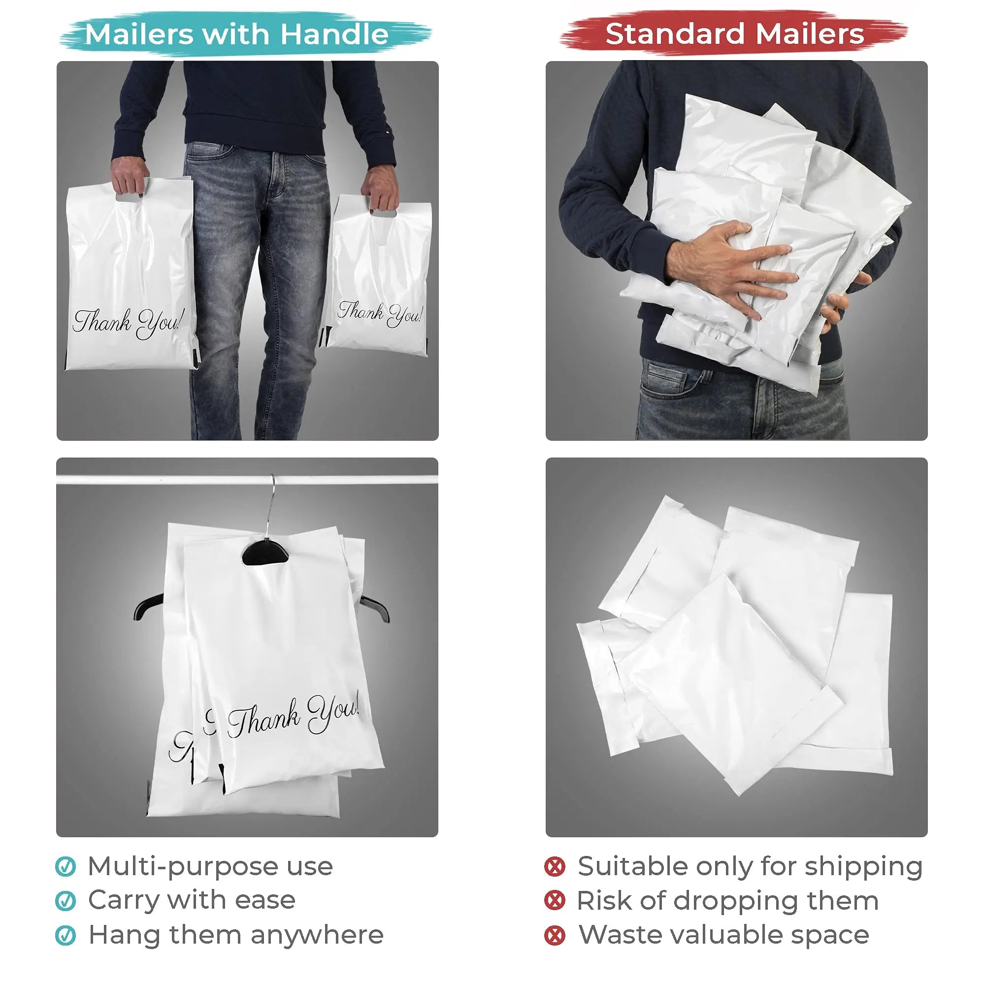 Poly Mailers with Handle 10x13 Pack of 10 Packaging Shipping Bags for Clothing Thank You Mailing Envelope Self Seal Thick Mailer