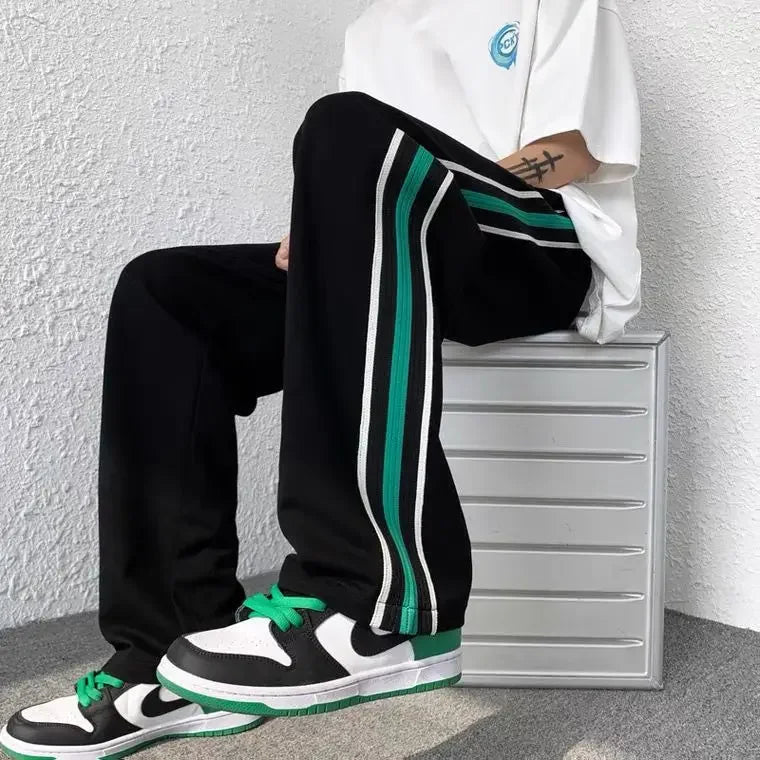 Male Sweat Pants Track Sport Trousers Straight Sweatpants for Men Athletic Stripe Wide Leg Black Stylish Casual New Items in Y2k