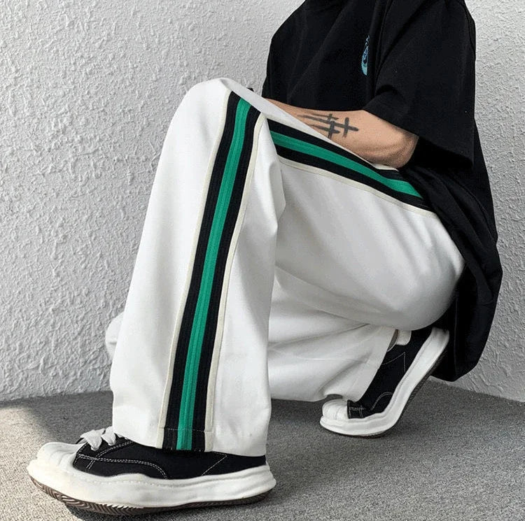 Male Sweat Pants Track Sport Trousers Straight Sweatpants for Men Athletic Stripe Wide Leg Black Stylish Casual New Items in Y2k
