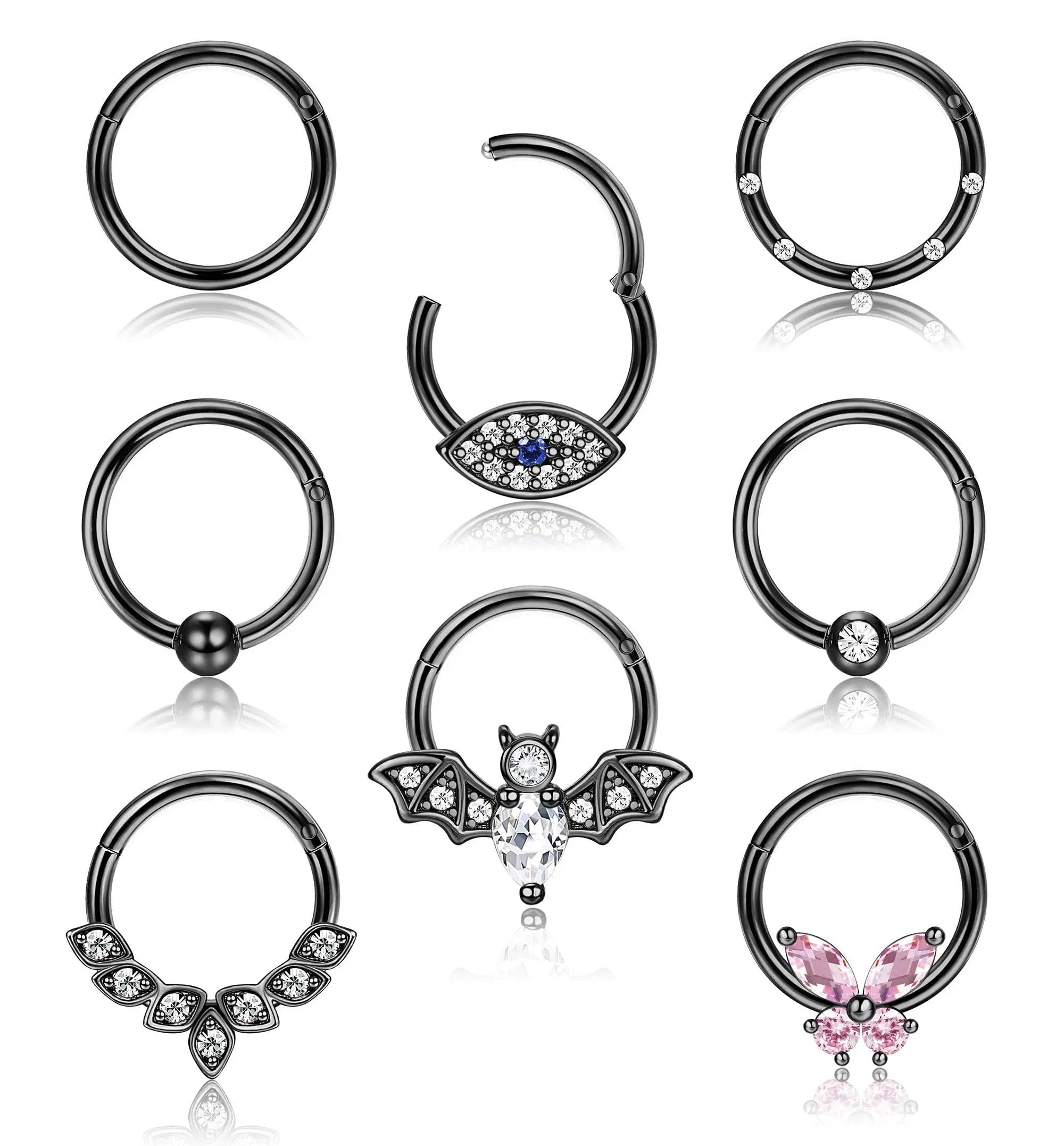Boucle d’oreilles Bobisty 8Pcs Septum Rings 16G Nose Rings Hoops for Women CZ Helix Cartilage Tragus Earrings Septum  Piercing Jewelry Halloween