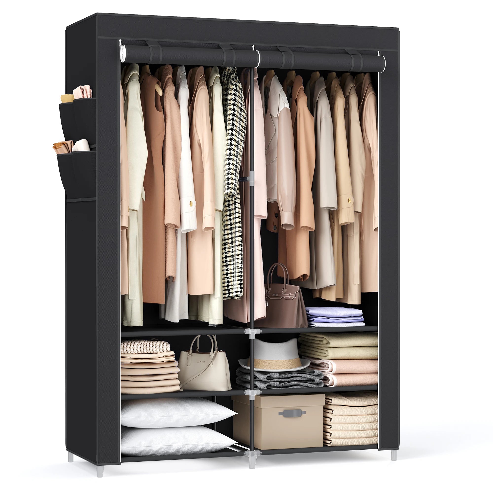 Armoire Chambre en Tissu, Porte-vêtements, Penderie, 45 x 127 x 176 cm cm, 2 Compartiments de Suspension, Noir RYG008B02