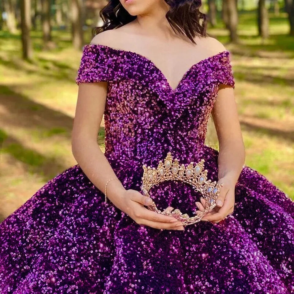 Bomaris Off-Shoulder Ball Gown Quinceanera Dresses Vestidos De 15 Anos Sparkly Sequined Princess Birthday Party Gowns Customized