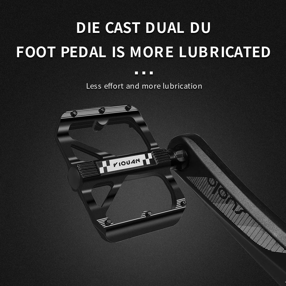 YIQUAN Bike Pedals: Chromoly Spindle + Boron Steel Axle, Dual DU Bearings, 9.5x10.7cm Non-Slip Platform w/12 Pins(283g/Pair)
