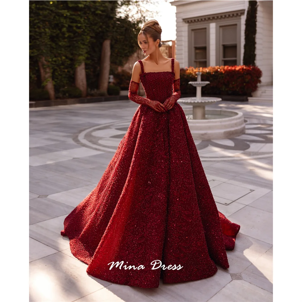 Mina Customized Beads Luxurious Women's Evening Dresses for Special Occasions Square Leader Back-length Party Elegant Woman Prom