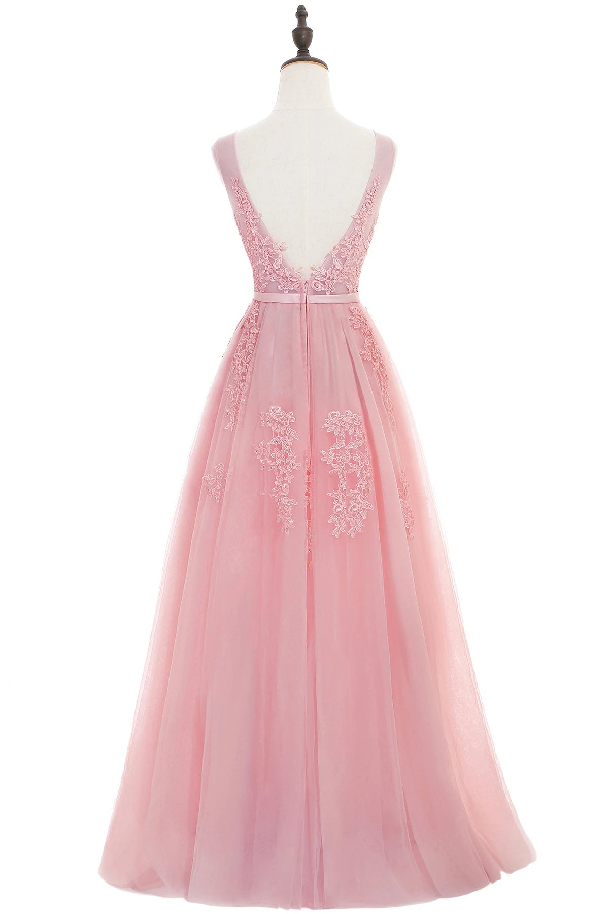 Women Burgundy Evening Dress Lace Appliques Tulle V-Neck Sexy Backless Prom Dresses A-Line Floor-Length Sleeveless Party Vestido